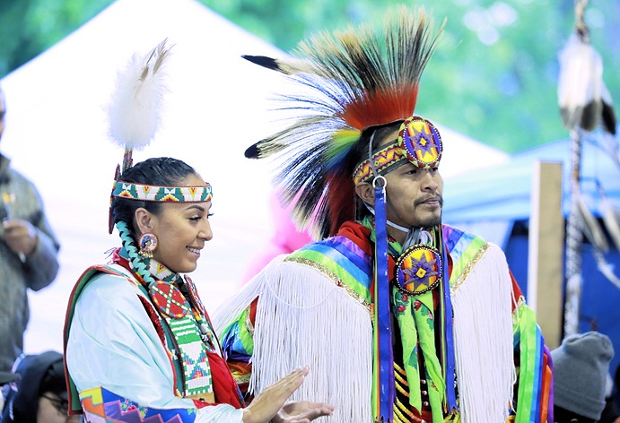Native Man and Woman in Powwow Attire